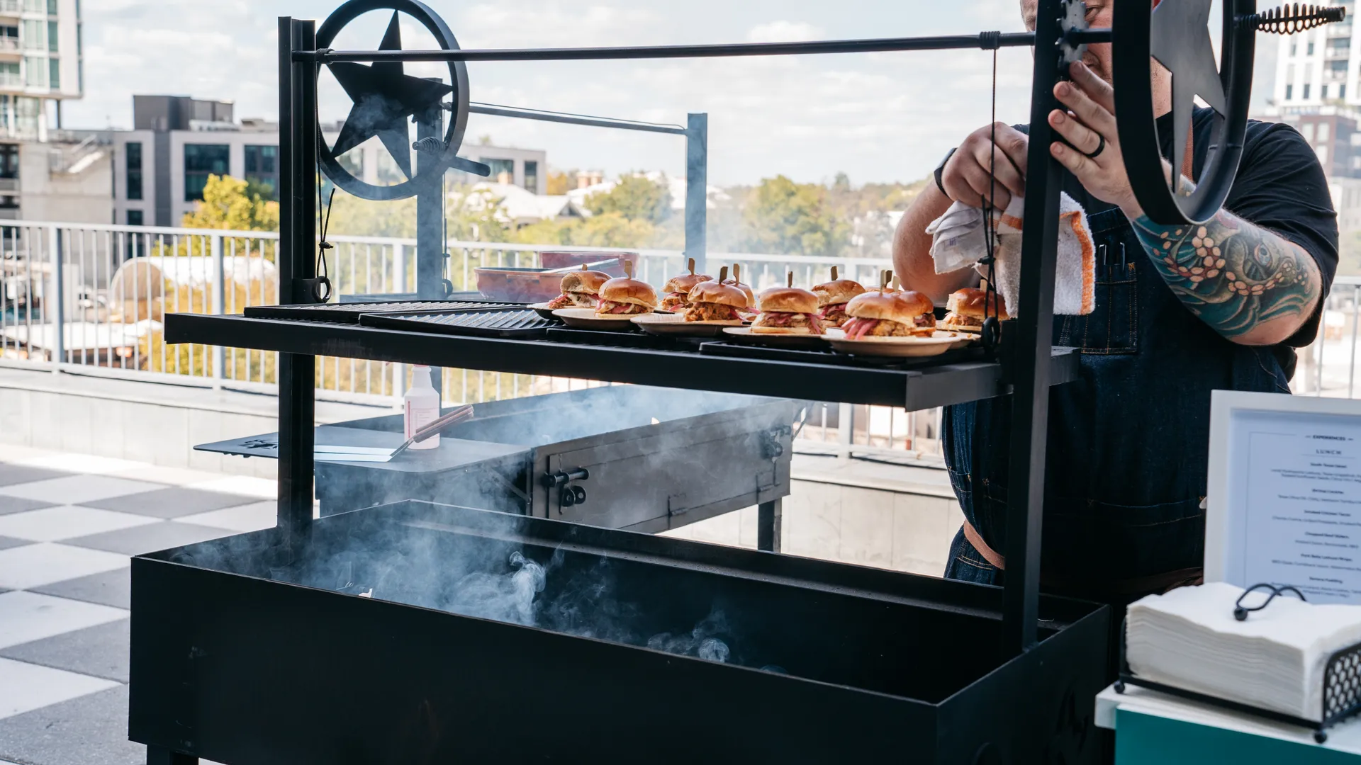 Chef grilling on a professional kitchen line